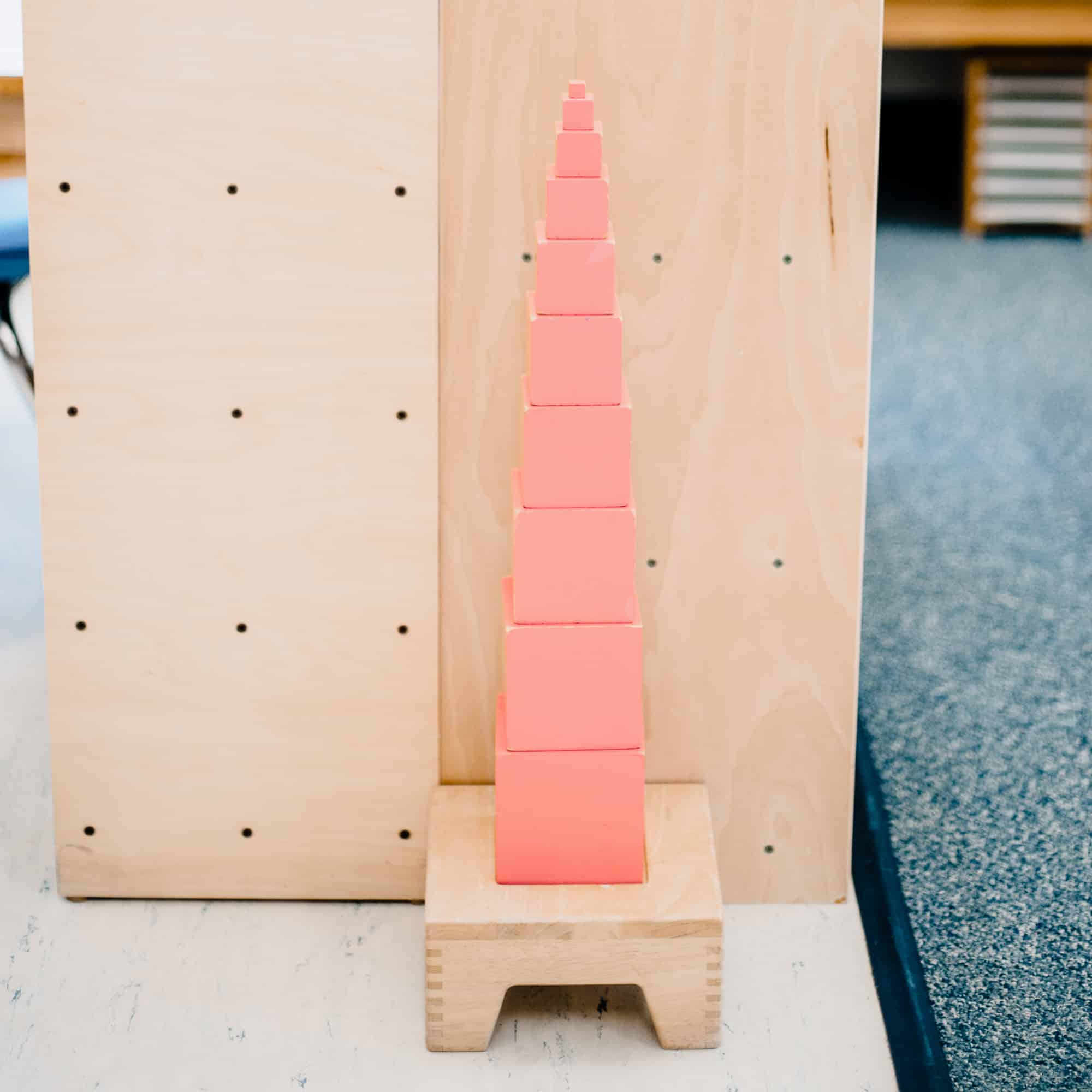 Pink Tower in a Montessori classroom