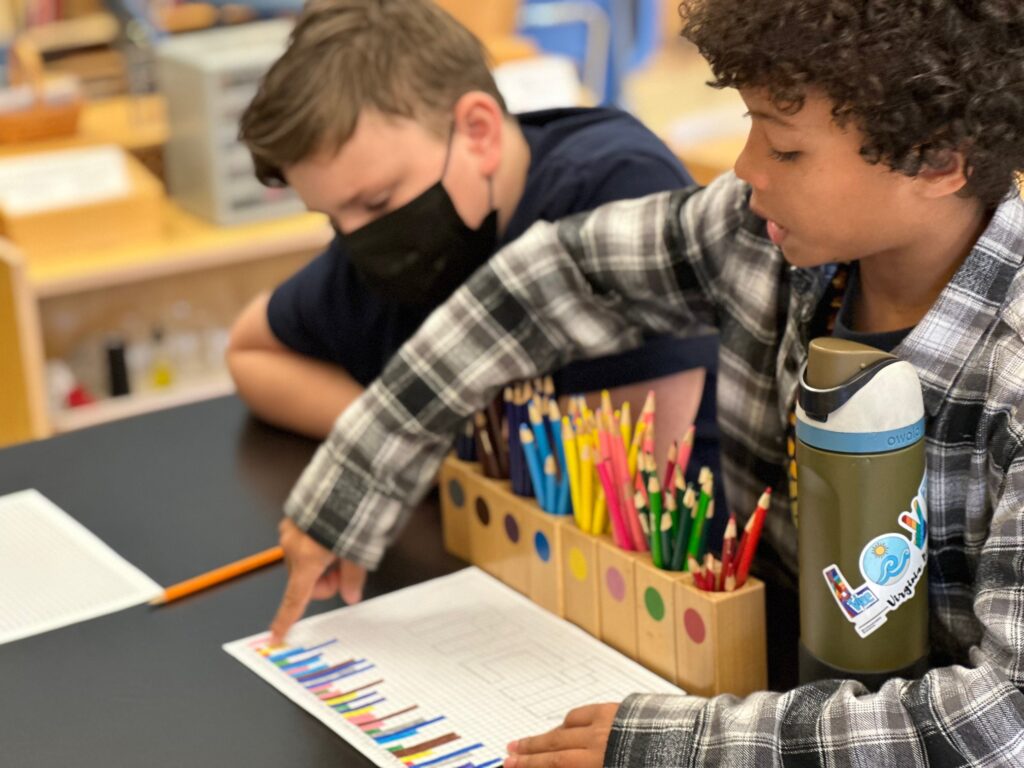 5th grade student explains the Pi City activity colored on graph paper and each column is represented by the number of Pi