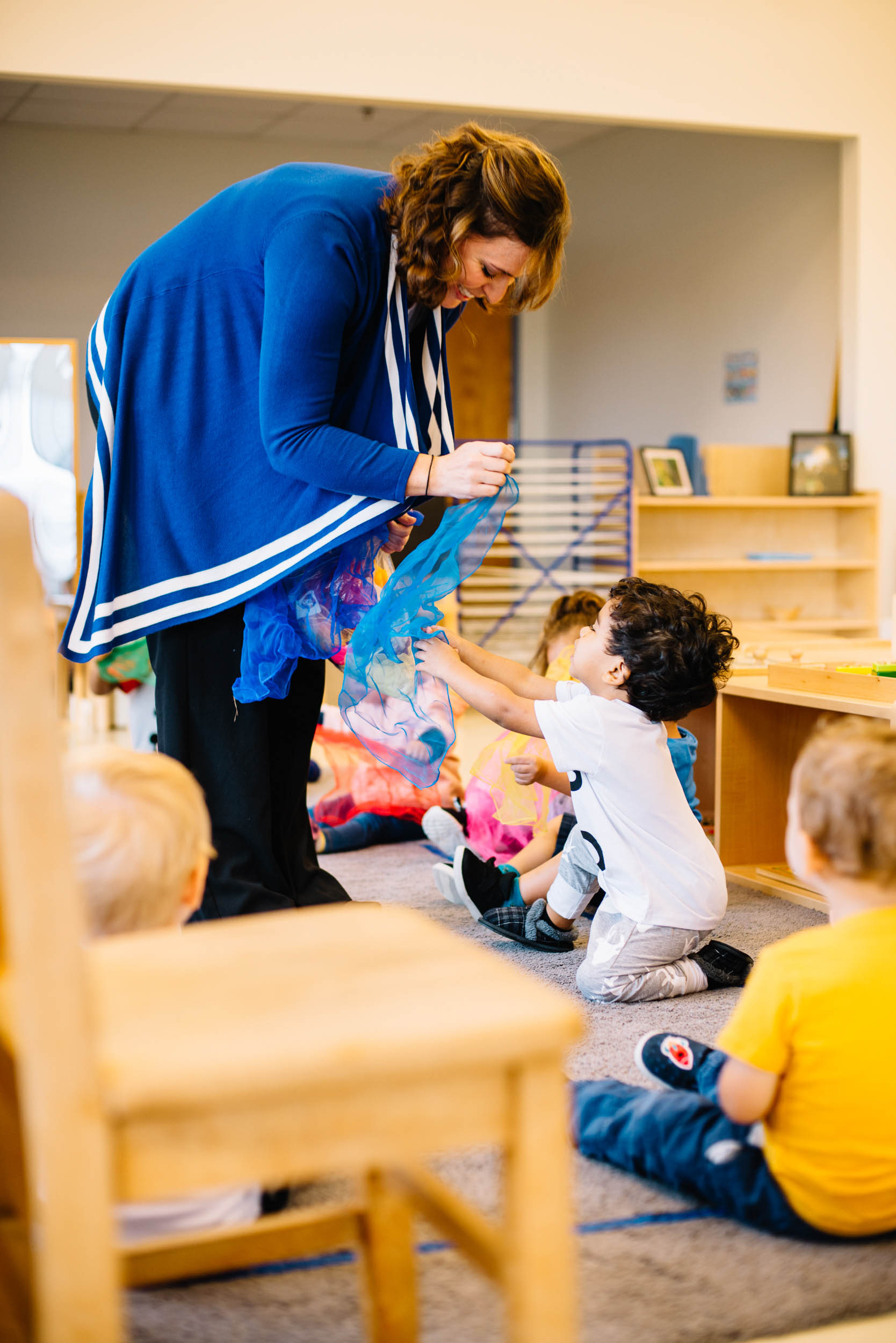 A teacher and a toddler.